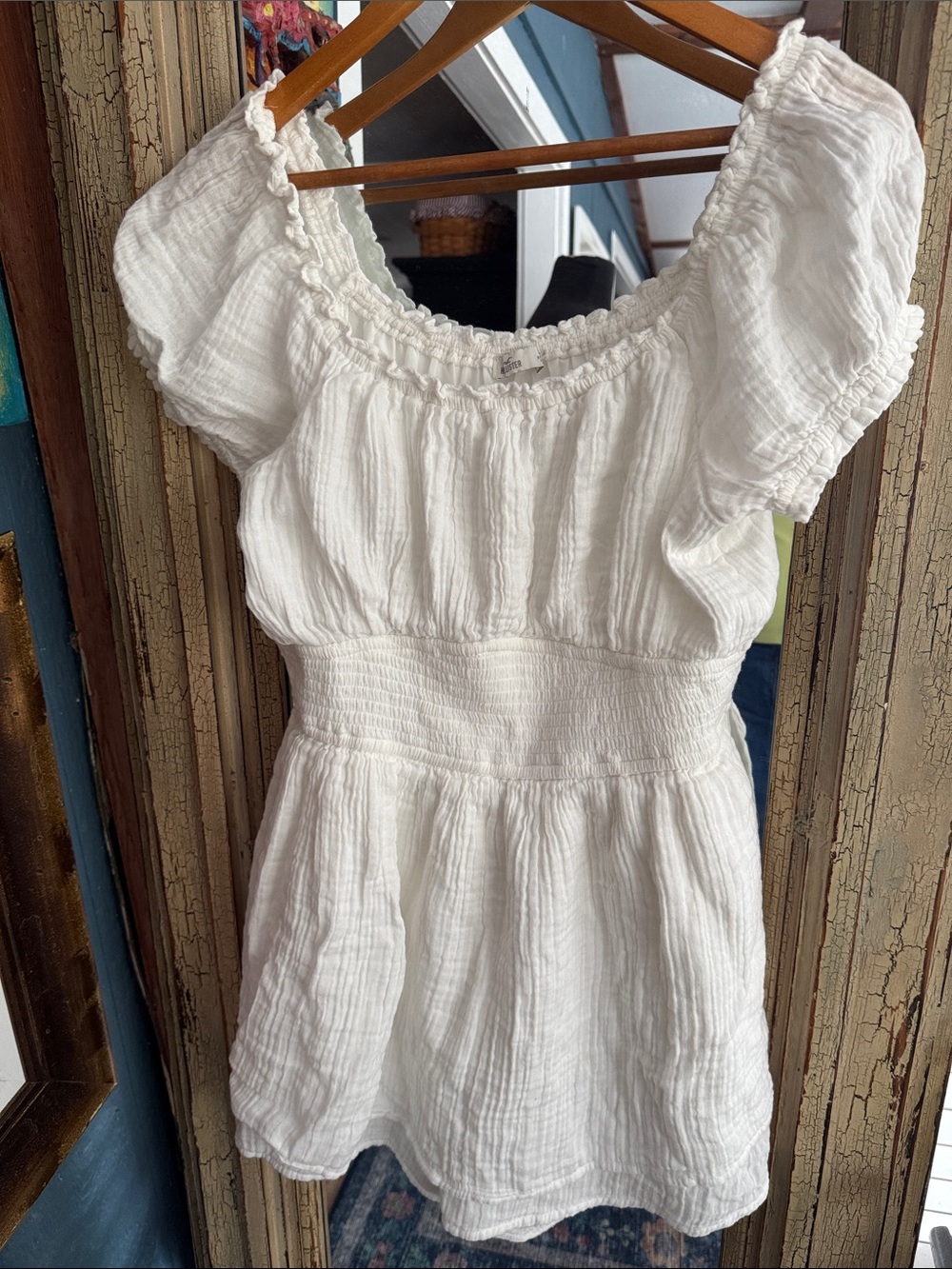 White Girls' Smocked Waist Cotton Dress